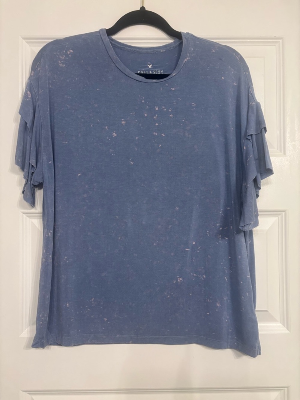 American Eagle Ruffle Sleeve Tee - Soft and Sexy Speckled Blue